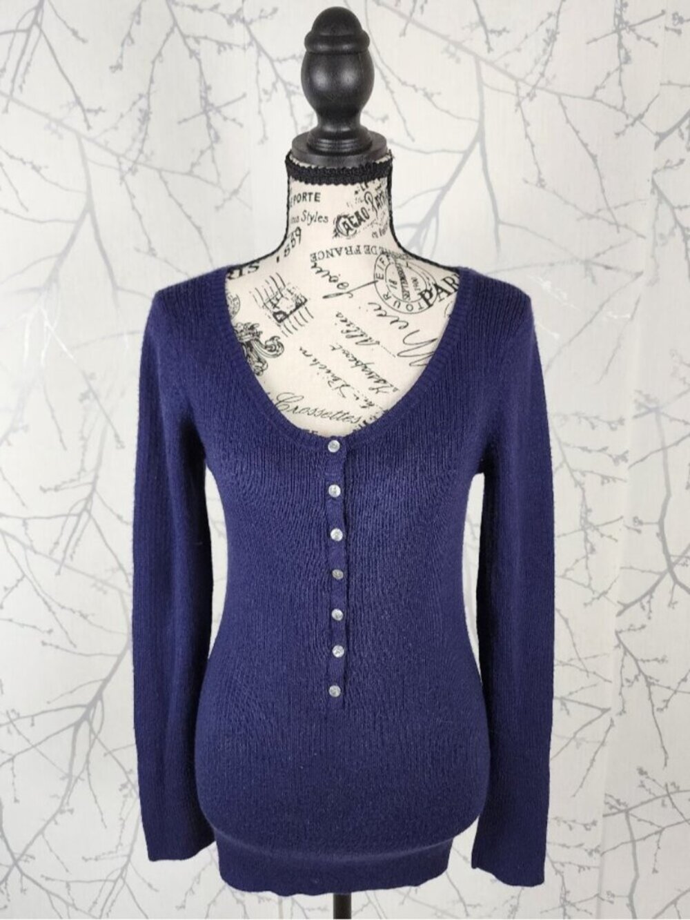Old Navy 50% Merino Wool Ribbed Knit Round Neck Y2K Henley